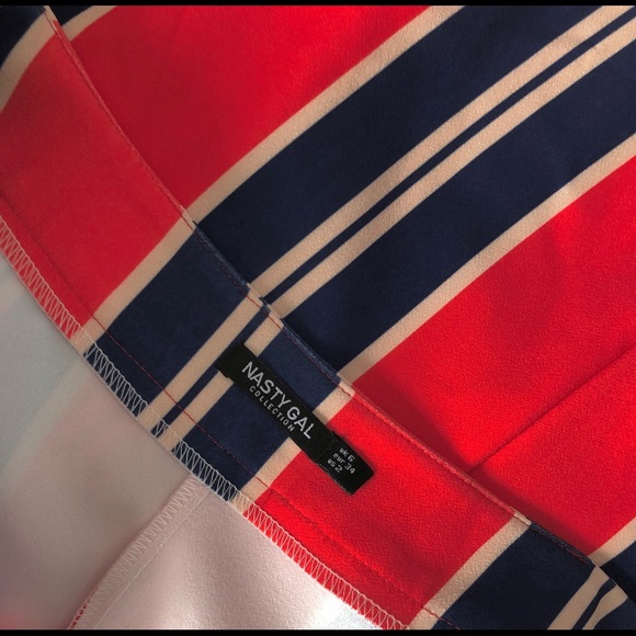 NASTY GAL Hanky Hem Striped Midi Skirt S Red Blue - Picture 9 of 10